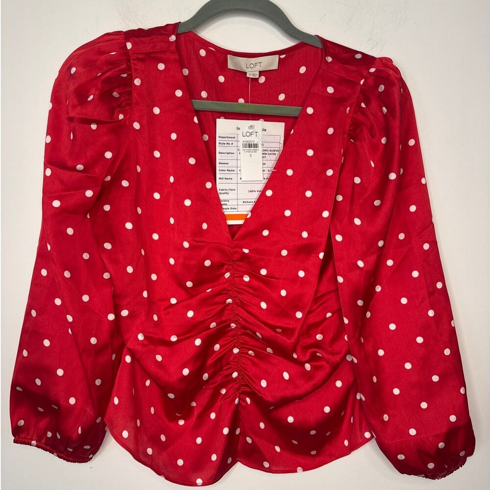 Ann Taylor Red Satin Blouse S Long Sleeve Cinched Front Career Work Top New